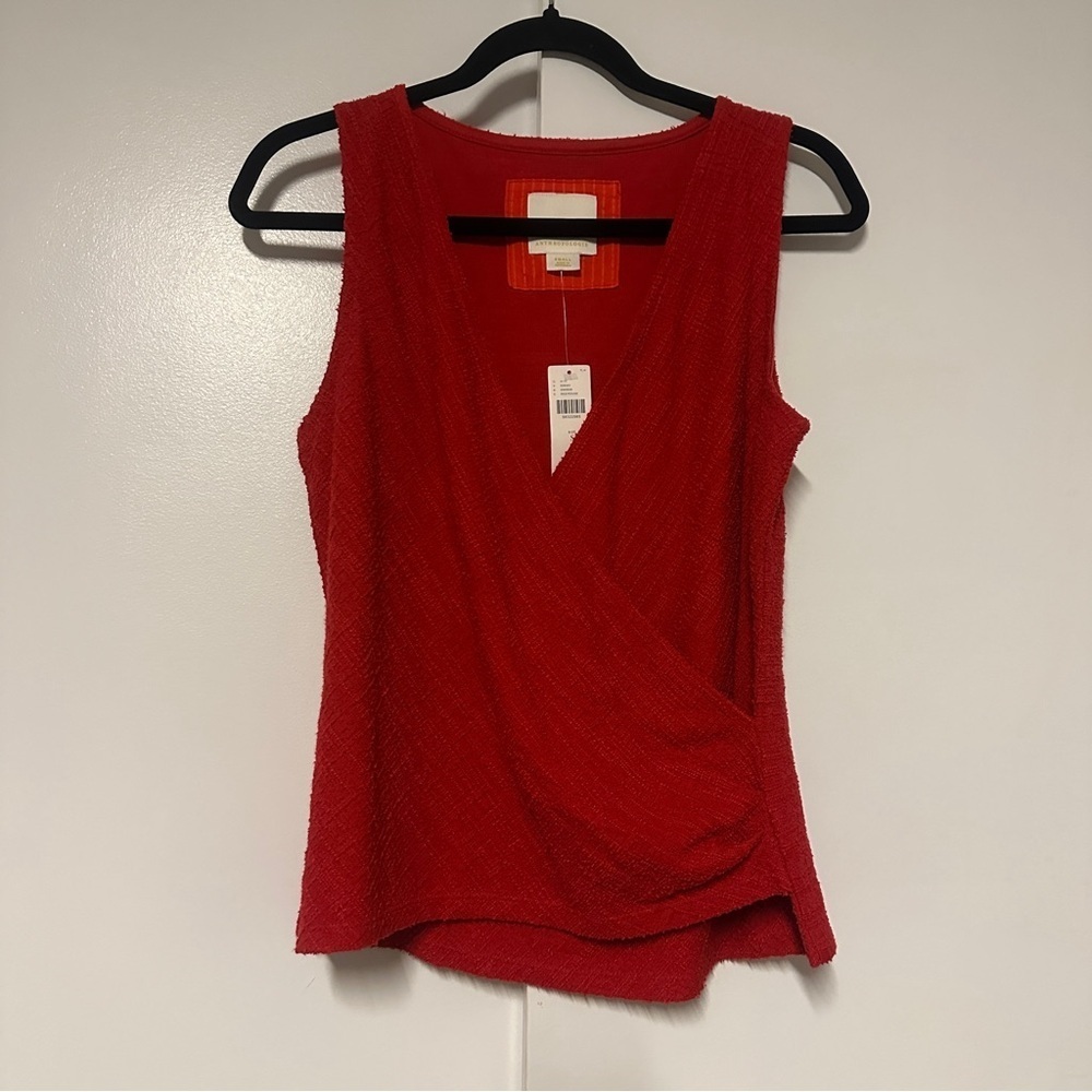 New! Anthropologie Red Maeve Jacquie Surplice Top size small - Picture 3 of 10